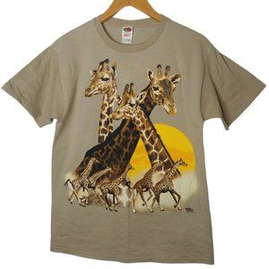 Look & Touch Giraffes Mens L T Shirt  Animals Textured Graphic Sun Nature